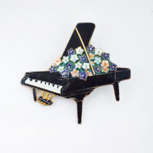 Zarah 925 Sterling Silver Enamel Vintage Flowered Piano Pin ref#1